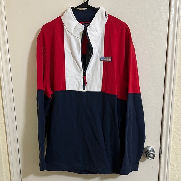 NWT Vineyard Vines Men's USA America Colorblock Mockneck Pullover 2XL - Picture 2 of 6